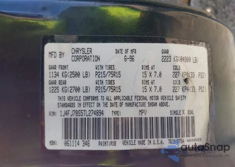 1996 Jeep Cherokee Country from USA, damaged, VIN 1J4FJ78S5TL274894